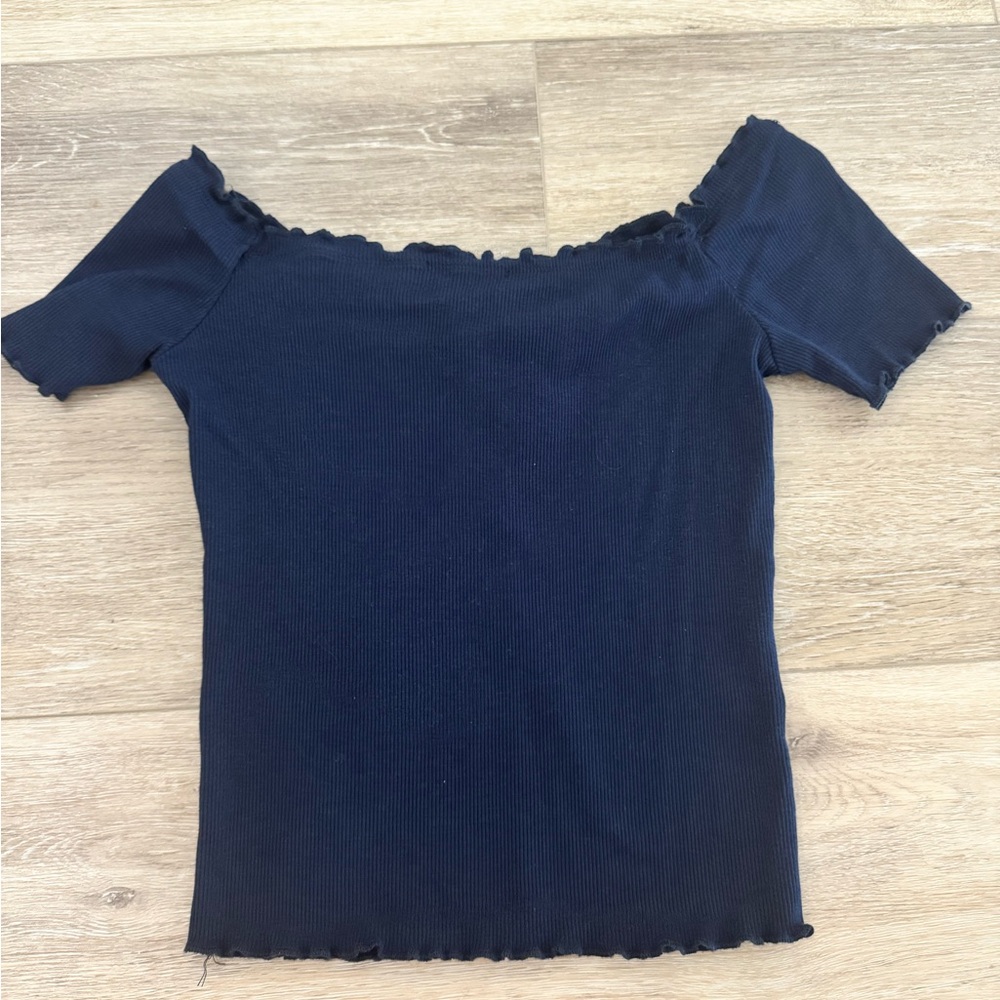 Ambiance Deep Blue Ribbed Top - Picture 3 of 3